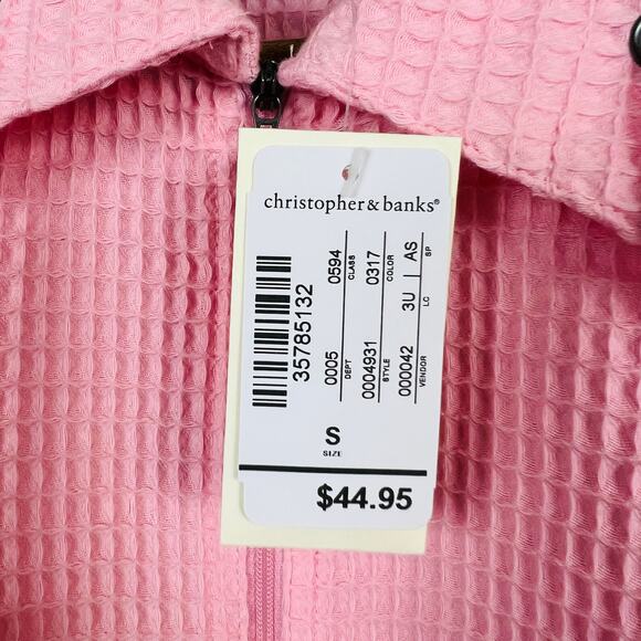 NEW! Christopher & Banks Waffle Knit Fiull Zip Jacket Lightweight Pink - S - Picture 3 of 5